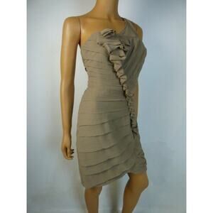 $178 Max and Cleo by BCBG Sandal Brown Layered Chiffon Ruffle Dress 4 NWT